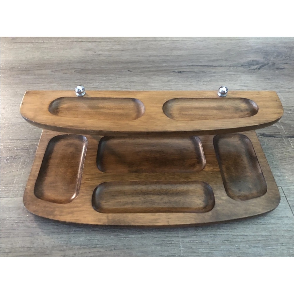 Vintage MCM Men's Wood Dresser Valet 2 Tier Desk Caddy Organizer Father’s Day